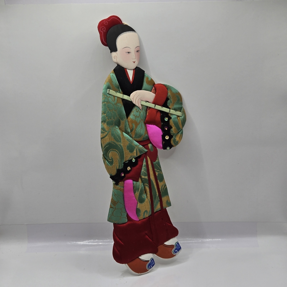 VTG 12"H Chinese Silk Hand Embroidery Paper Dol Mythology Immortal TSAU KUO CHIU